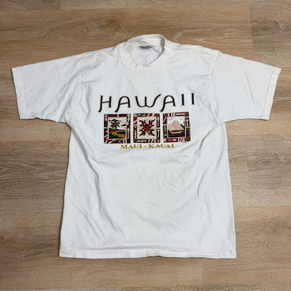 Vintage 90s Hawaii Maui Kauai T Shirt All Sport Made in USA White Large 44